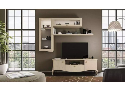 Luxury tv stand living room TV cabinet lowboard wall shelves beige wall unit new