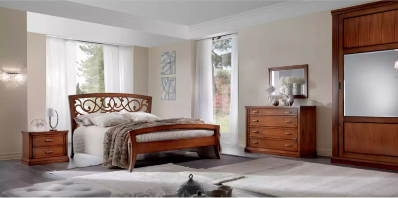 Bed 2x Bedside tables 5 pcs. Bedroom Set Design Furniture Luxury Chest of drawers