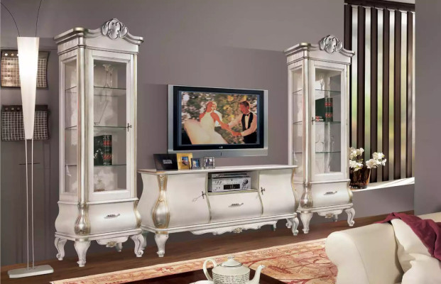 Luxury Wooden Cabinet with Glass Classic White Furniture Wardrobe Display Cabinets