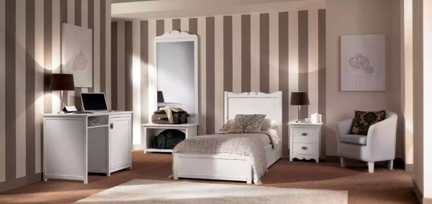 Bedroom Bed Bedside table Desk Standing Mirror Group Set 4pcs.