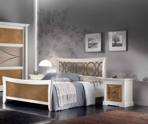 Bedroom Furniture 3 pcs. Set Bed Solid wood Bedside tables 2x Beds Wood
