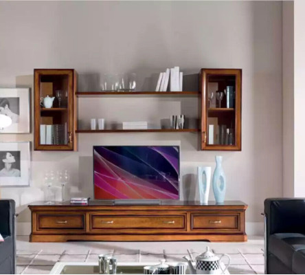 Classic Wall unit Living room Wall shelves Sideboard TV cabinet Brown Lowboard