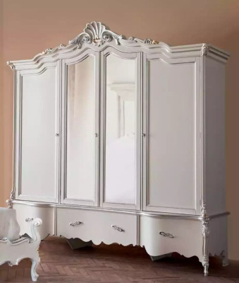 Four Door White Classic r Wardrobe Solid wood Cabinets Design