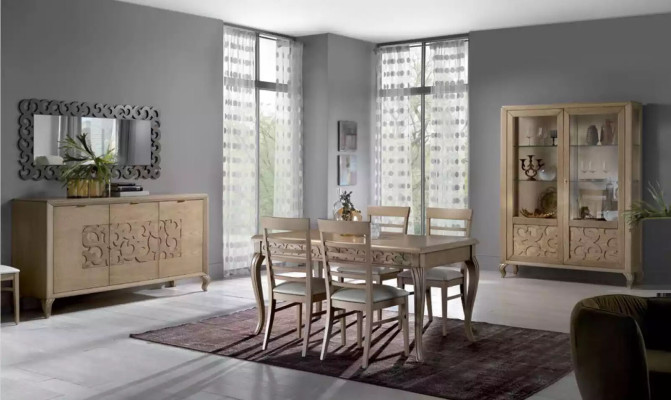 Design Dining room Set Dining table 8pcs Wood Furniture Sideboard 4x Chairs new