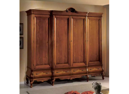 Four Door Brown Wardrobe Classic Bedroom Furniture Wood