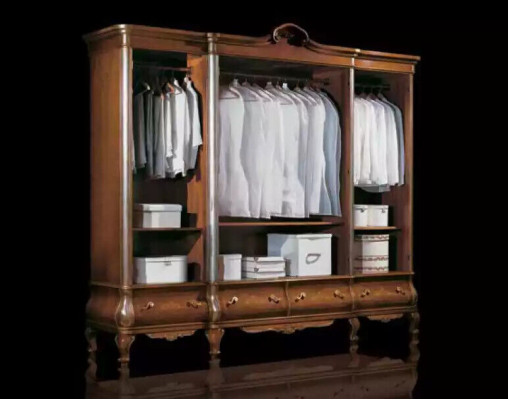 Four Door Brown Wardrobe Classic Bedroom Furniture Wood