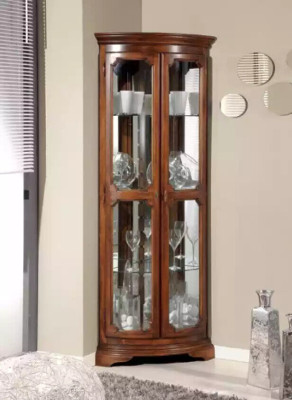 Classic Furniture Wood Brown Corner Display Cabinet Italian Furniture
