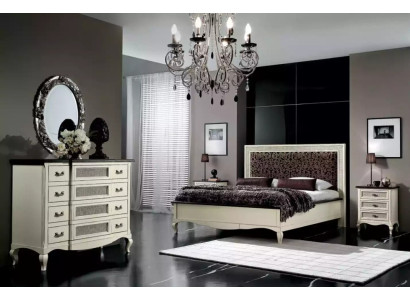 Bed 2x Bedside tables 5 pieces. Italian Furniture Bedroom Chest of drawers Wood
