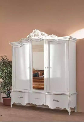 White Wardrobe Solid wood Furniture Bedroom Designer Glass Doors