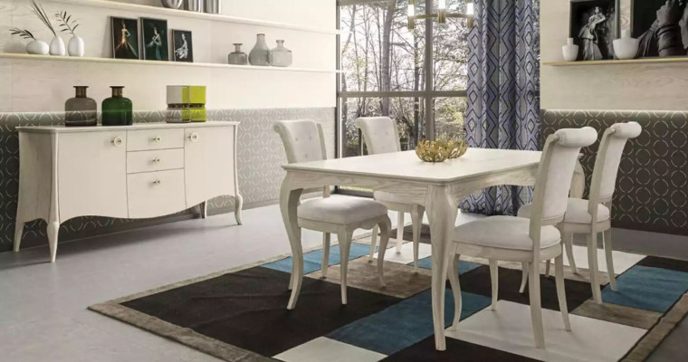 Dining room set white dining table 4x chairs sideboard elegant design new 6 pieces.