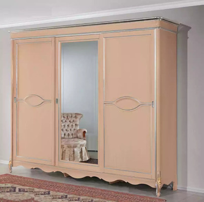 Beige Bedroom Wardrobe 3 doors Solid wood Furniture Classic