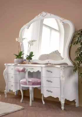 Classic r Solid wood Dressing table Bedroom Furniture Set 2pcs White