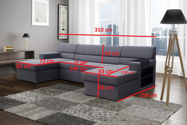 Design Corner sofa Markos U-shape Bed function Couch Tweeter Leather Textile