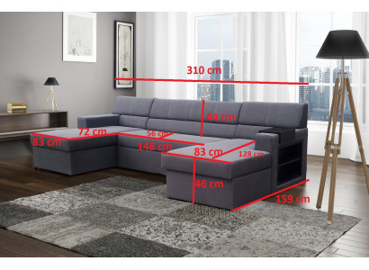 Design Corner sofa Markos U-shape Bed function Couch Tweeter Leather Textile
