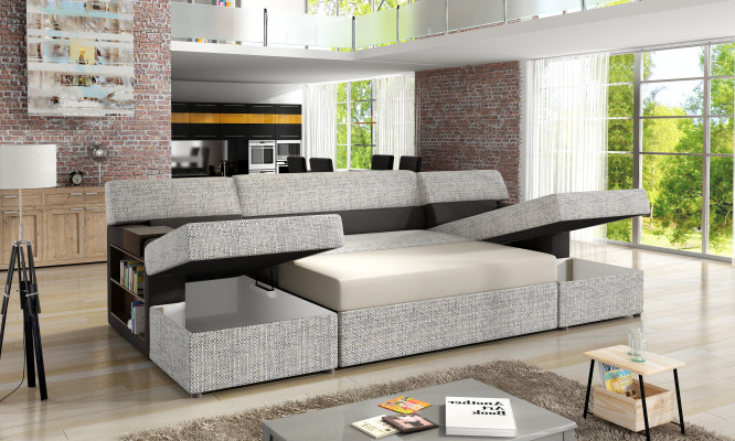 Design Corner sofa Markos U-shape Bed function Couch Tweeter Leather Textile