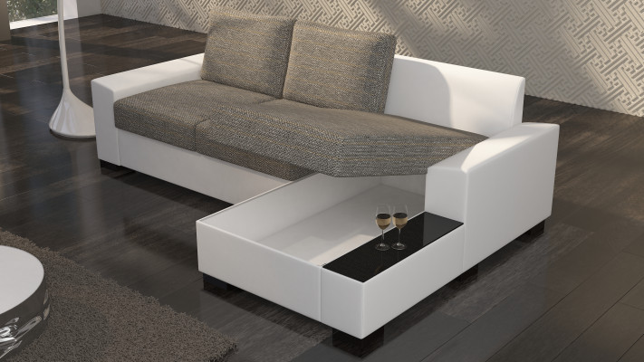 Living landscape Corner sofa Negro Bed function Couch Leather Textile Sofas Sleep