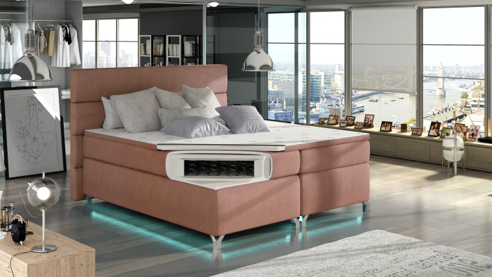 Boxspring Bed 180x200cm Beds Hotel Leather Complete bed base Topper