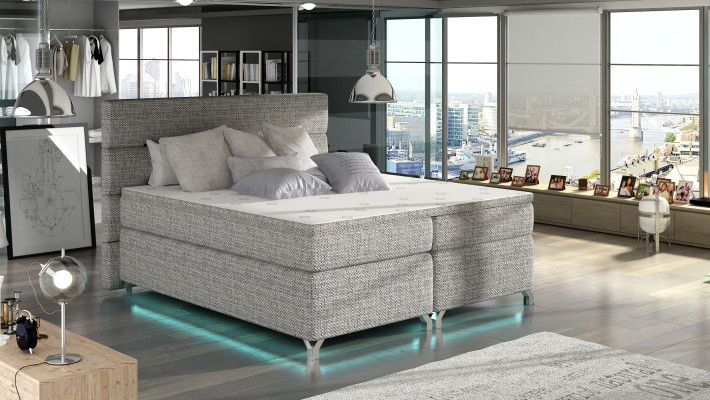 Boxspring Bed 180x200cm Beds Hotel Leather Complete bed base Topper