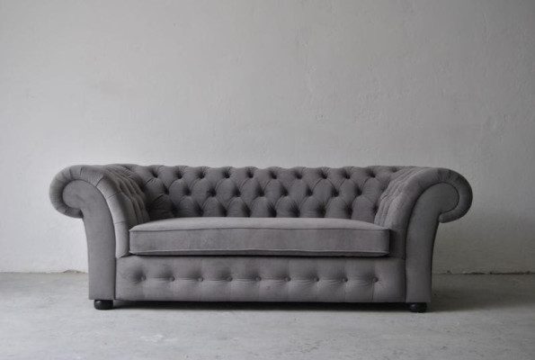 Sofa 3 Seater Fabric Design Couch Upholstery Sofas Textile Modern Chesterfield Gray