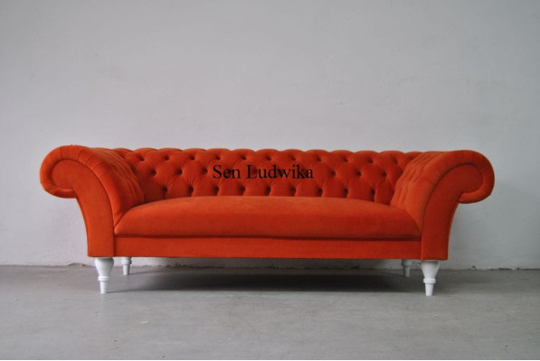 Fabric Design Couch Upholstery Sofas Textile Modern Sofa Chesterfield 3 Seater Orange