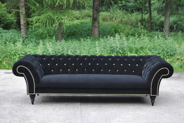 Fabric Design Couch Upholstery Textile Modern Sofa Chesterfield 3 Seater Black