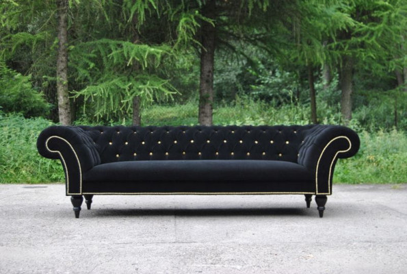 Fabric Design Couch Upholstery Textile Modern Sofa Chesterfield 3 Seater Black
