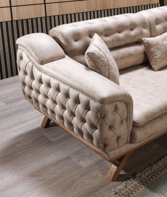 Chesterfield 3 Seater Beige Design Couches Upholstery Sofas Textile Couch