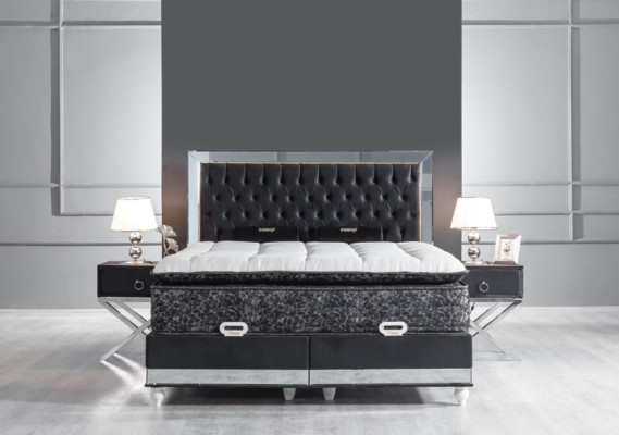 Bedroom Set Black Metal Bed 2x Bedside tables Luxury new 3pcs.