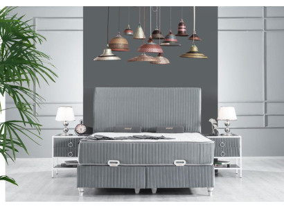 Bedroom Set Gray Metal Bed Boxspring Design 2x Bedside tables new 3pcs.
