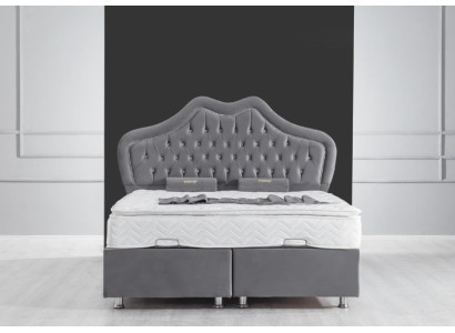 Bed Gray Double bed Boxspring Beds Style Fabric Chesterfield 160x200 Bed Gray Double bed Boxspring Beds Style Fabric Chesterfield 160x200