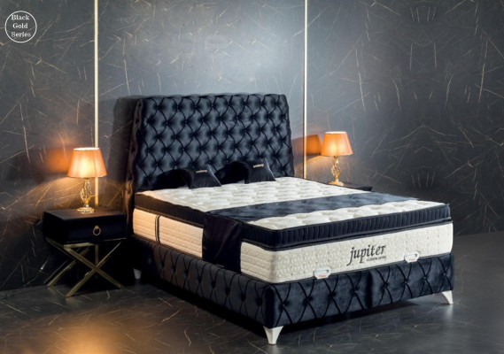Bedroom Set Black Bed Bedside table Chesterfield Beds Furniture Velvet 3pcs.