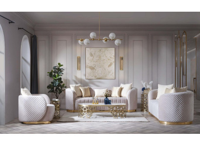 Luxury Sofa Oval Sofa Set Set Upholstery Furniture 3+2+1 Velvet Textile 3pcs.