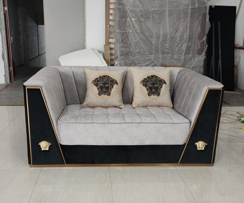 Luxury Sofa 2 Seater Furniture Design Upholstery Black Textile Velvet Sofas Couches