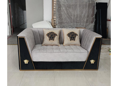 Luxury Sofa 2 Seater Furniture Design Upholstery Black Textile Velvet Sofas Couches