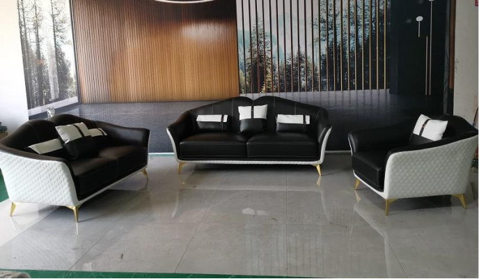 Black sofa set 3+2+1 set living landscape sofa couch suite leather sofa new
