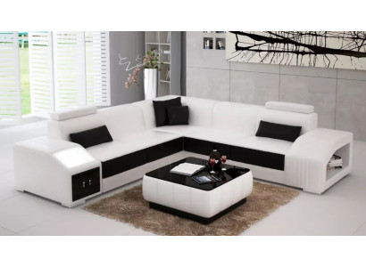 Leather upholstery Design Corner sofa Couch Sofa L-shape Living landscape Living room Corner sofa