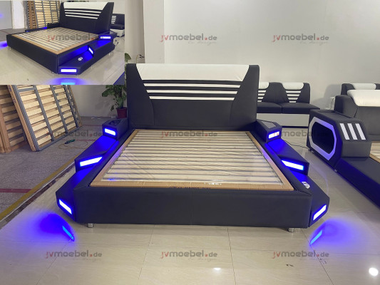 Beds Stylish Designer Double bed Furniture Upholstery Leather White 180x200 new