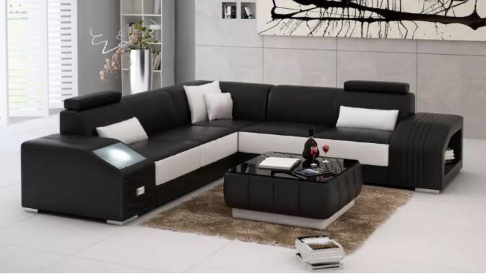 Design Corner sofa Living room Corner sofa Leather upholstery Couch Sofa L-shape