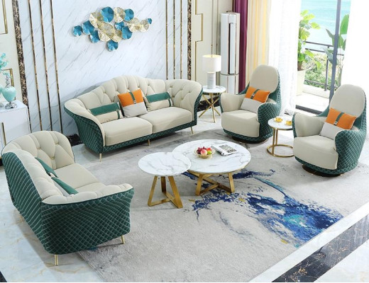 Sofa set 3+2+1 Seater Leather Sofa Couch Suite Design Beige Green