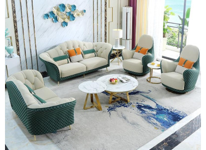 Sofa set 3+2+1 Seater Leather Sofa Couch Suite Design Beige Green