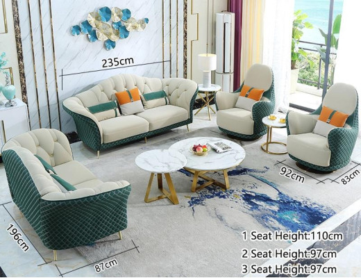 Sofa set 3+2+1 Seater Leather Sofa Couch Suite Design Beige Green
