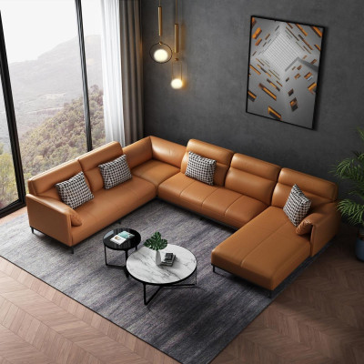 Living landscapes Corner sofa Couch Suite Leather Upholstery Seat Corner Sofa U-shape xxl