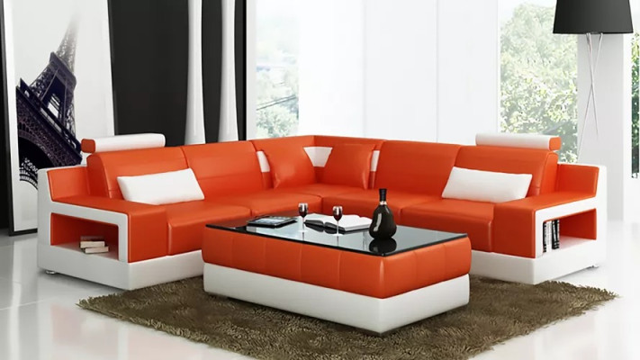 Living room Leather xxl couch landscape sofa modern designer corner cushions