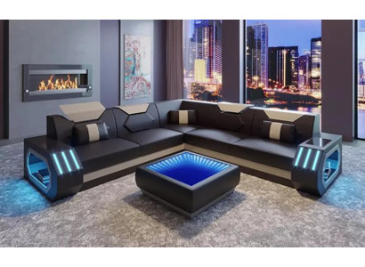 Design Corner sofa Corner sofa Living room Furniture Leather upholstery Couch Sofa