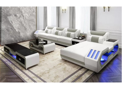 Leather sofa Led Illuminated Designer Corner sofa Upholstery Corner suite Sofa 2pcs