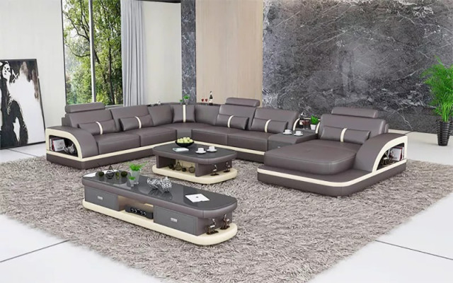 Living room Leather xxl couch sofa Upholstery landscape modern designer