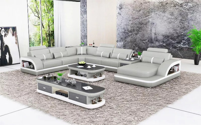Living room Leather xxl couch sofa Upholstery landscape modern designer