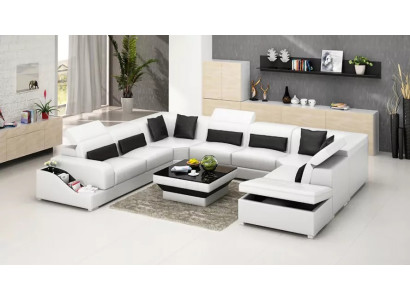 Living room Leather xxl couch sofa landscape modern designer corner cushions