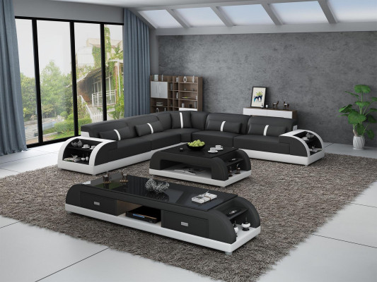 Leather sofa L-shape Couch Living landscape Corner sofa Suite Modern Design Sofa USB