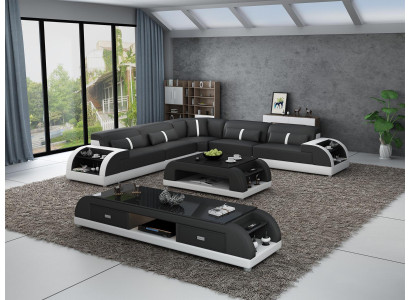 Leather sofa L-shape Couch Living landscape Corner sofa Suite Modern Design Sofa USB